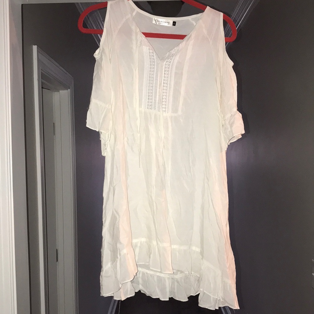 White lace cold shoulder ruffle top